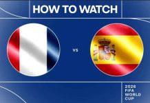 Image Showing Flags for France and Spain for their 2026 world cup semi-final match