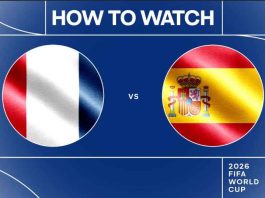 Image Showing Flags for France and Spain for their 2026 world cup semi-final match