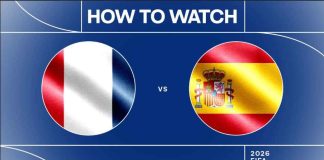 Image Showing Flags for France and Spain for their 2026 world cup semi-final match