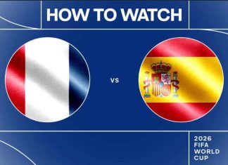 Image Showing Flags for France and Spain for their 2026 world cup semi-final match